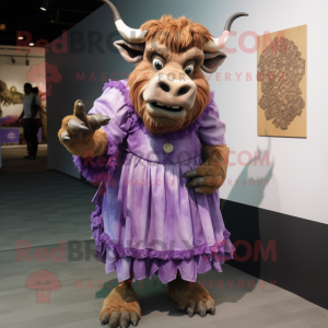 Lavender Minotaur mascot costume character dressed with a Wrap Dress and Shawl pins