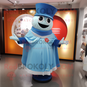 Sky Blue Ring Master mascot costume character dressed with a Windbreaker and Shawls