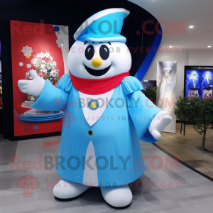 Sky Blue Ring Master mascot costume character dressed with a Windbreaker and Shawls