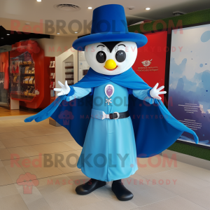 Sky Blue Ring Master mascot costume character dressed with a Windbreaker and Shawls