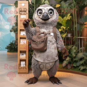 Gray Sloth mascot costume character dressed with a A-Line Dress and Wallets