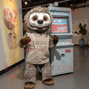 Gray Sloth mascot costume character dressed with a A-Line Dress and Wallets