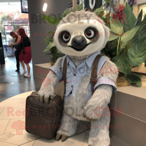 Gray Sloth mascot costume character dressed with a A-Line Dress and Wallets