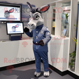 Navy Donkey mascot costume character dressed with a Jumpsuit and Cufflinks