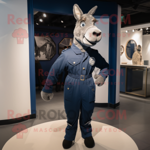 Navy Donkey mascot costume character dressed with a Jumpsuit and Cufflinks