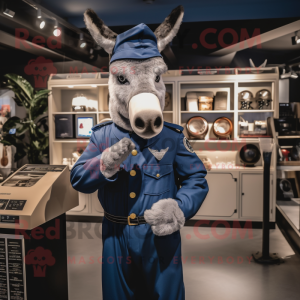 Navy Donkey mascot costume character dressed with a Jumpsuit and Cufflinks