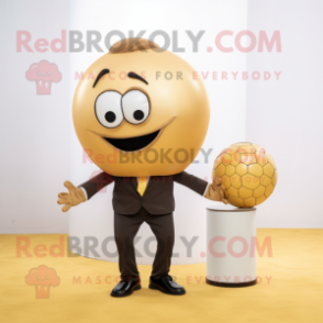 Gold Handball Ball mascot costume character dressed with a Dress Pants and Clutch bags