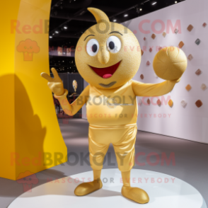 Gold Handball Ball mascot costume character dressed with a Dress Pants and Clutch bags