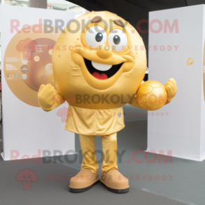 Gold Handball Ball mascot costume character dressed with a Dress Pants and Clutch bags