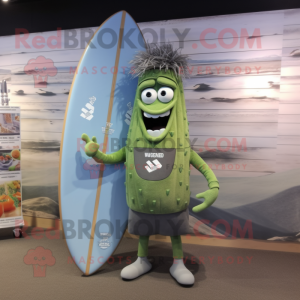 Gray Asparagus mascot costume character dressed with a Board Shorts and Necklaces