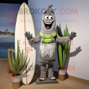 Gray Asparagus mascot costume character dressed with a Board Shorts and Necklaces