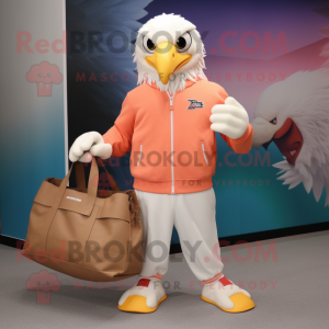 Peach Bald Eagle mascot costume character dressed with a Joggers and Handbags