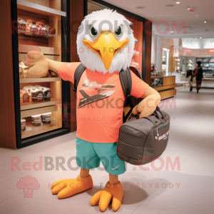 Peach Bald Eagle mascot costume character dressed with a Joggers and Handbags