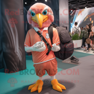 Peach Bald Eagle mascot costume character dressed with a Joggers and Handbags