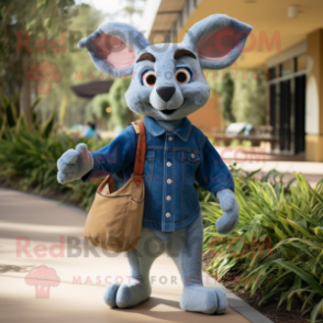 Blue Kangaroo mascot costume character dressed with a Boyfriend Jeans and Clutch bags