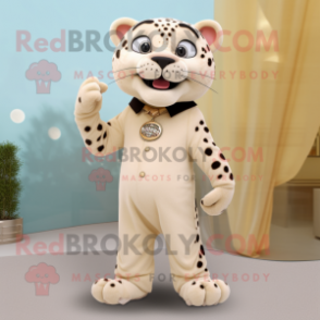 Beige Jaguar mascot costume character dressed with a Dress Pants and Earrings