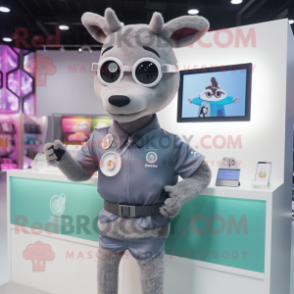 Gray Deer mascot costume character dressed with a Midi Dress and Smartwatches