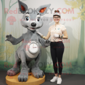 Gray Deer mascot costume character dressed with a Midi Dress and Smartwatches