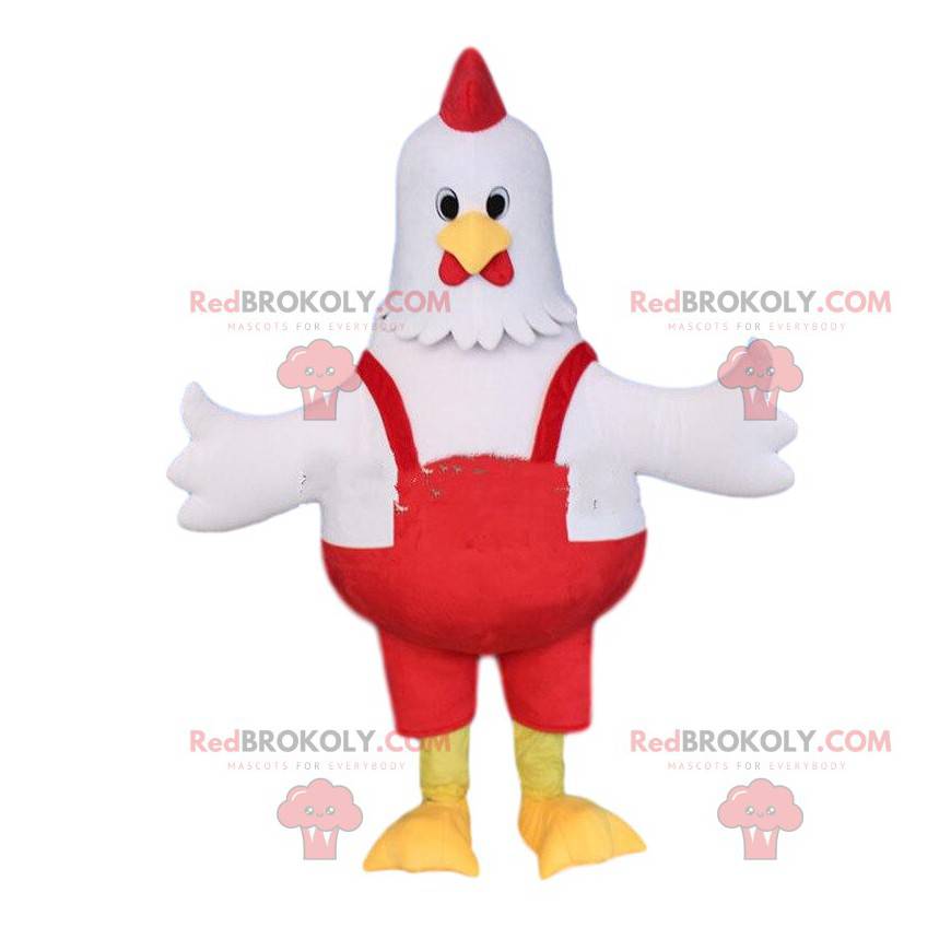 Mascot gigantische witte kip, braadpan kostuum, kip -