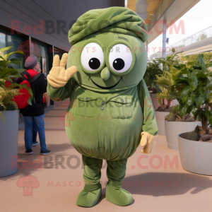 Olive Spinach mascot costume character dressed with a Corduroy Pants and Rings