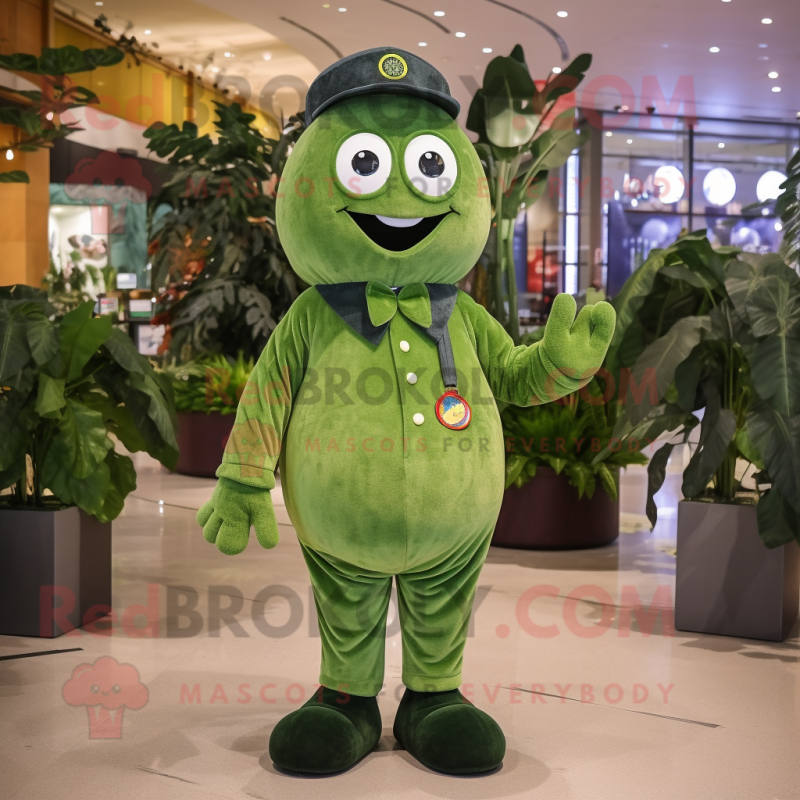 Olive Spinach mascot costume character dressed with a Corduroy Pants and Rings