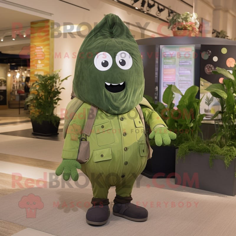 Olive Spinach mascot costume character dressed with a Corduroy Pants and Rings