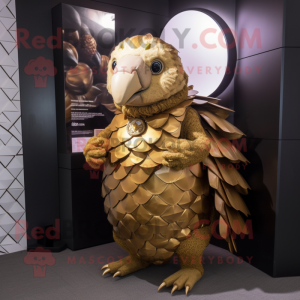 Gold Pangolin mascot costume character dressed with a Vest and Cummerbunds