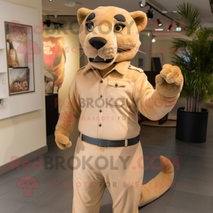 Tan Panther mascot costume character dressed with a Chinos and Hairpins