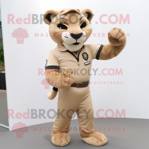 Tan Panther mascot costume character dressed with a Chinos and Hairpins