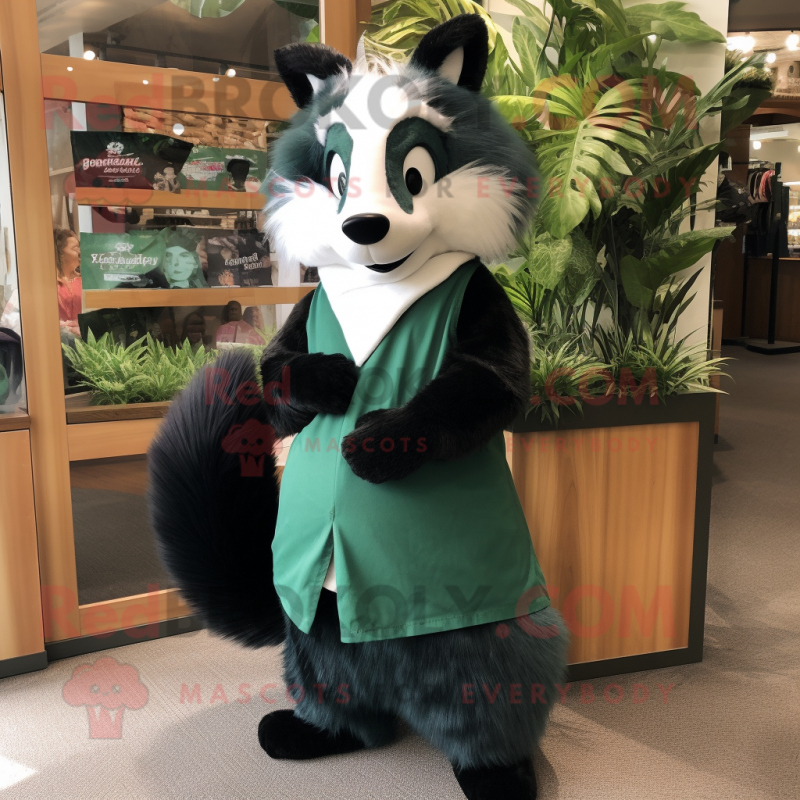 Forest Green Skunk mascot costume character dressed with a Wrap Skirt and Pocket squares Forest Green Skunk mascot costume character dressed with a Wrap Skirt and Pocket squares