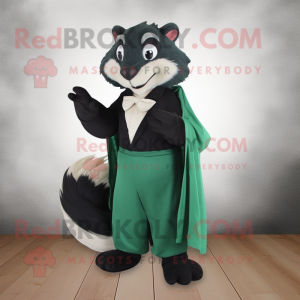 Forest Green Skunk mascot costume character dressed with a Wrap Skirt and Pocket squares