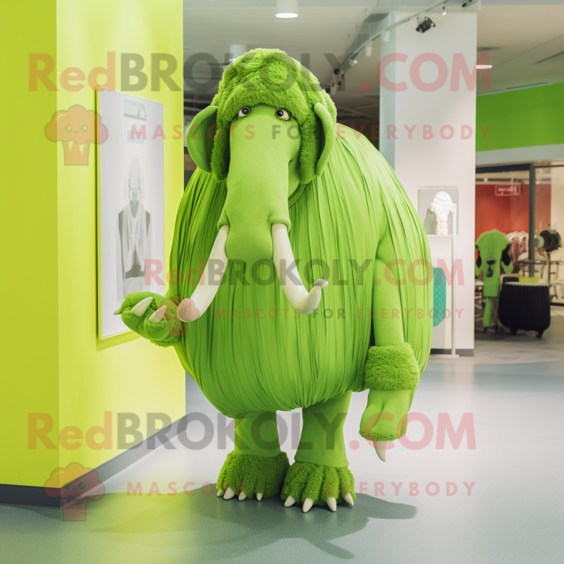 Lime Green Mammoth mascot costume character dressed with a Shift Dress and Belts