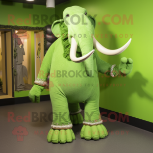 Lime Green Mammoth mascot costume character dressed with a Shift Dress and Belts