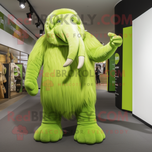 Lime Green Mammoth mascot costume character dressed with a Shift Dress and Belts