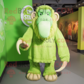 Lime Green Mammoth mascot costume character dressed with a Shift Dress and Belts