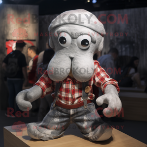 Silver Octopus mascot costume character dressed with a Flannel Shirt and Cufflinks