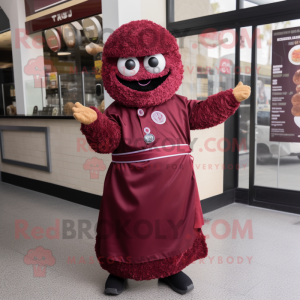 Maroon Falafel mascot costume character dressed with a A-Line Dress and Bracelets