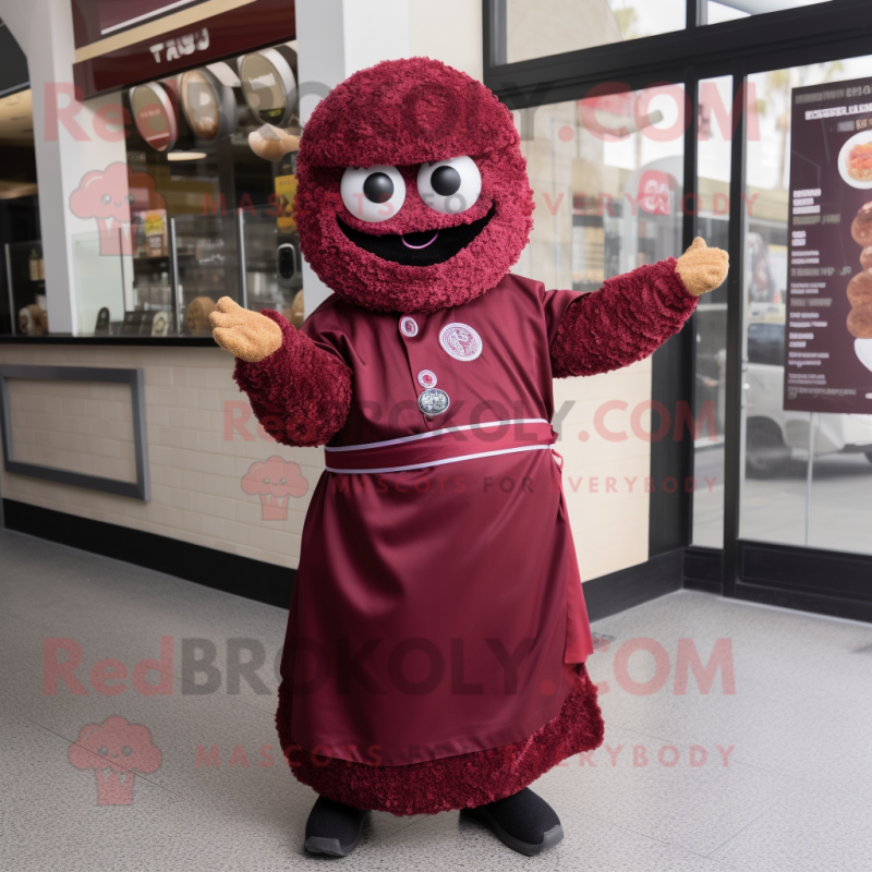 Maroon Falafel mascot costume character dressed with a A-Line Dress and Bracelets Maroon Falafel mascot costume character dressed with a A-Line Dress and Bracelets