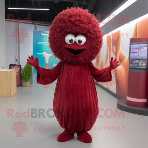 Maroon Falafel mascot costume character dressed with a A-Line Dress and Bracelets