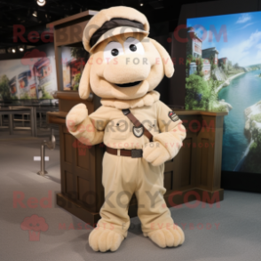 Beige Bracelet mascot costume character dressed with a Cargo Pants and Berets