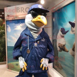 Navy Archeopteryx mascot costume character dressed with a Windbreaker and Keychains