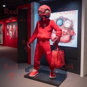 Red Zombie mascot costume character dressed with a Rash Guard and Handbags