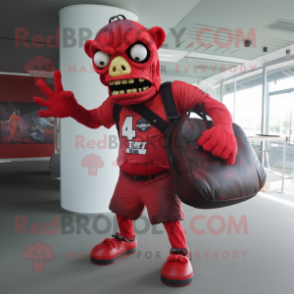 Red Zombie mascot costume character dressed with a Rash Guard and Handbags