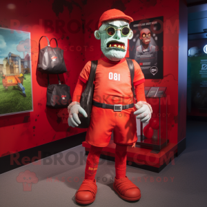 Red Zombie mascot costume character dressed with a Rash Guard and Handbags