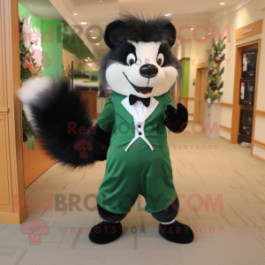 Forest Green Skunk mascot costume character dressed with a Bermuda Shorts and Bow ties