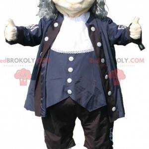 Mascot old man in black blue and white outfit - Redbrokoly.com