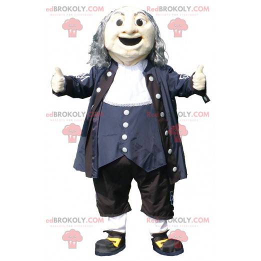 Mascot anciano en traje negro azul y blanco - Redbrokoly.com