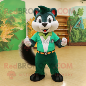 Forest Green Skunk mascot costume character dressed with a Bermuda Shorts and Bow ties