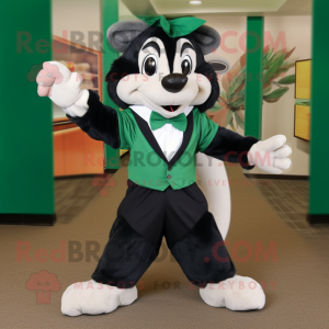 Forest Green Skunk mascot costume character dressed with a Bermuda Shorts and Bow ties