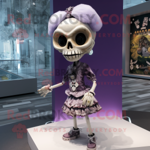 Lavender Skull mascot costume character dressed with a Mini Skirt and Brooches